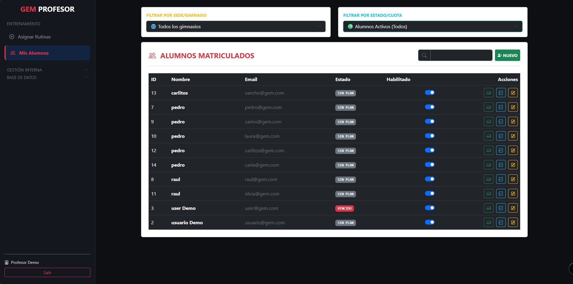 App Gestión Gimnasio